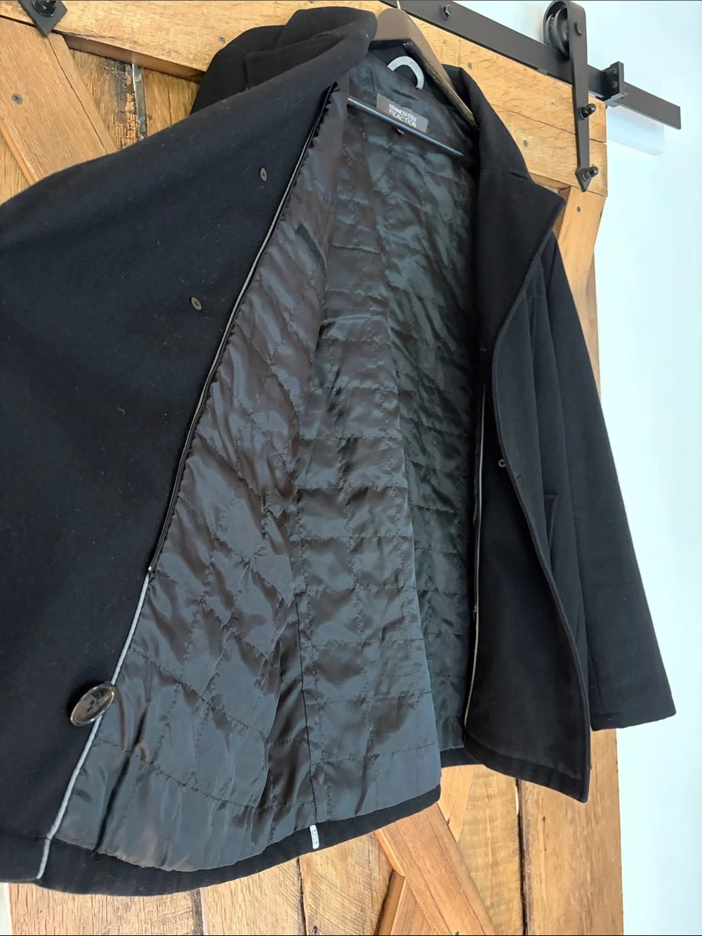 Kenneth Cole Reaction Men’s Size Large Black Pea Coat - Picture 5 of 8